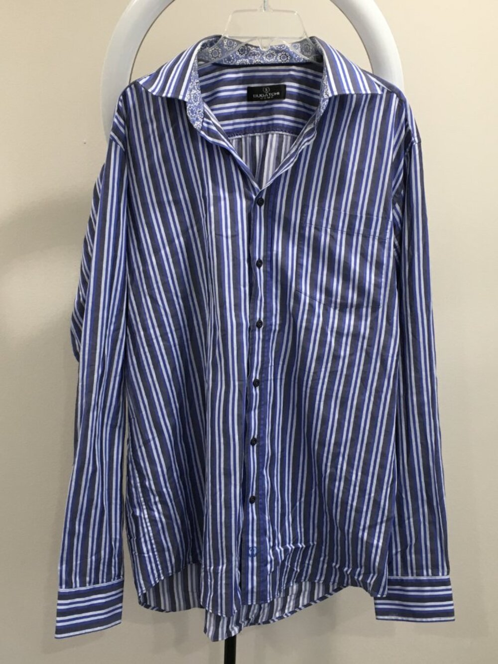 BUGATCHI UOMO Tall Blue Mix White Striped Long Sleeve Button Shirt